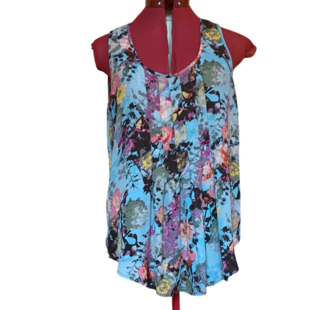 SPENSE - Floral Sleeveless Top - Blue and Multicolor - MEDIUM